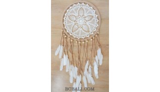 bali handmade crochet dream catcher leather suede feather home decor